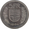  Монета. Швейцария. 5 франков 1984 год. ав.