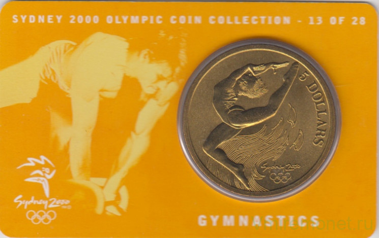 Монета. Австралия. 5 долларов 2000 год. XXVII летние Олимпийские игры в Сиднее. Гимнастика. В блистере.