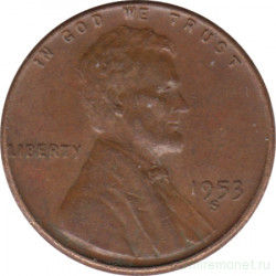 Монета. США. 1 цент 1953 год. Монетный двор S.