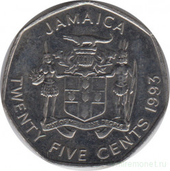 Монета. Ямайка. 25 центов 1993 год.