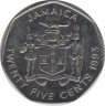 Монета. Ямайка. 25 центов 1993 год. ав.
