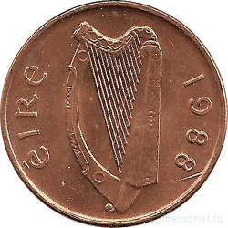 Монета. Ирландия. 1 пенни 1988 год. Немагнитная.