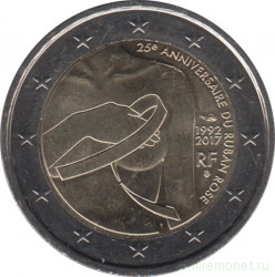 Монета. Франция. 2 евро 2017 год. 25 лет Розовой ленте.