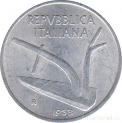 Монета. Италия. 10 лир 1953 год.