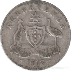 Монета. Австралия. 3 пенса 1912 год.