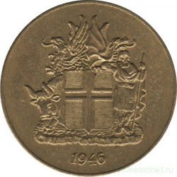 Монета. Исландия. 1 крона 1946 год.