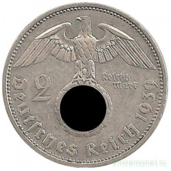 Монета. Германия. Третий Рейх. 2 рейхсмарки 1939 год. Монетный двор - Гамбург (J).