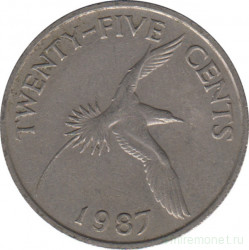 Монета. Бермудские острова. 25 центов 1987 год.