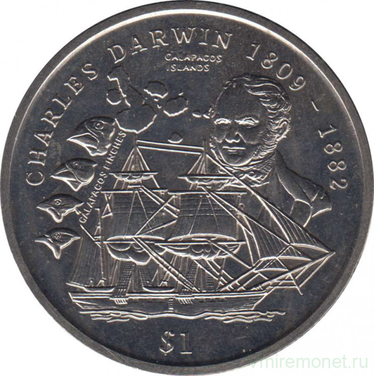 Монета. Сьерра-Леоне. 1 доллар 1999 год. Чарльз Дарвин.