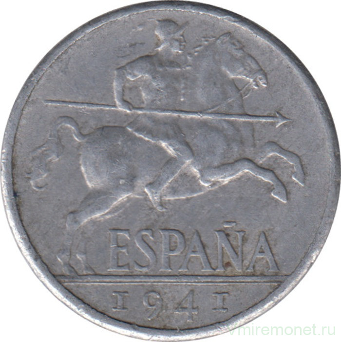 Монета. Испания. 10 сентимо 1941 год.
