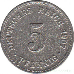 Монета. Германия (Германская империя 1871-1922). 5 пфеннигов 1907 год. (A).