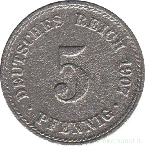 Монета. Германия (Германская империя 1871-1922). 5 пфеннигов 1907 год. (A).