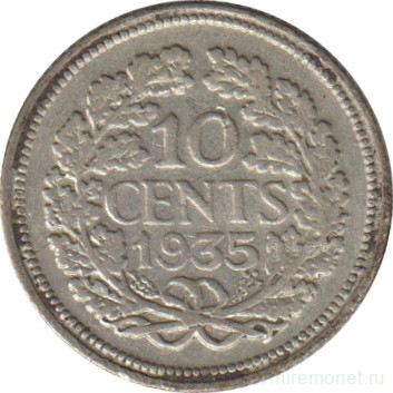 Монета. Нидерланды. 10 центов 1935 год.