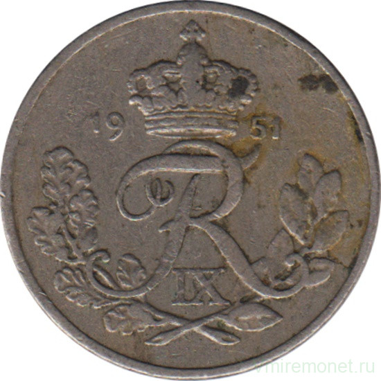 Монета. Дания. 10 эре 1951 год.