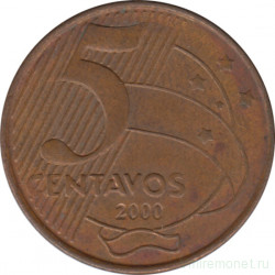 Монета. Бразилия. 5 сентаво 2000 год.