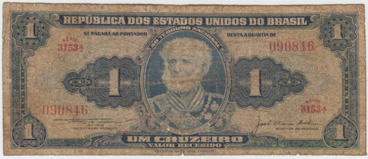 Банкнота. Бразилия. 1 крузейро 1954 - 1958 год. Тип 150c.