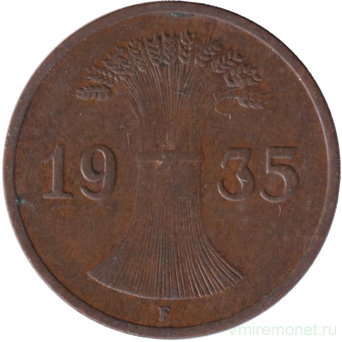 Монета. Германия. Веймарская республика. 1 рейхспфенниг 1935 год. Монетный двор - Штутгарт (F).
