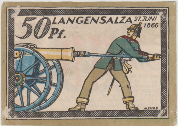 Бона. Нотгельд. Германия. Город Лангезальца. 50 пфеннигов 1921 год. Вариант 770.3.а.2.