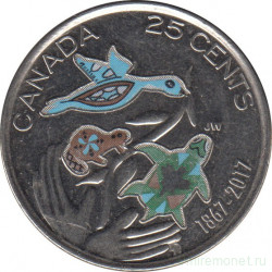 Монета. Канада. 25 центов 2017 год. 150 лет Конфедерации Канада. Надежда на зелёное будущее. Цветная эмаль.