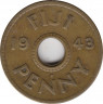 Монета. Фиджи. 1 пенни 1943 год. ав.