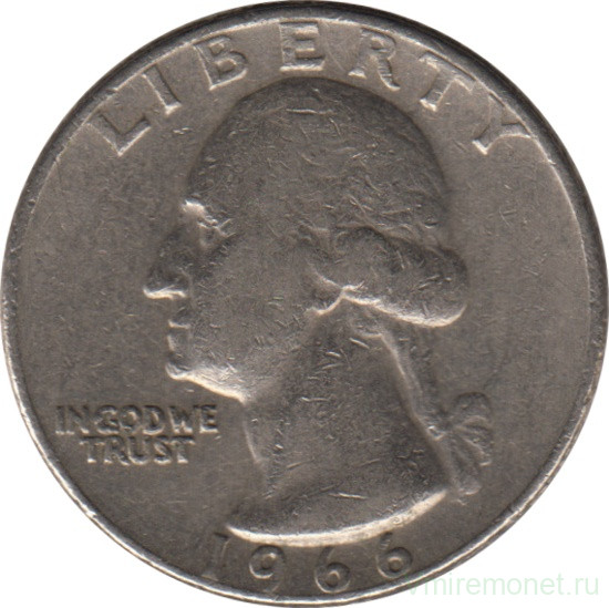 Монета. США. 25 центов 1966 год.