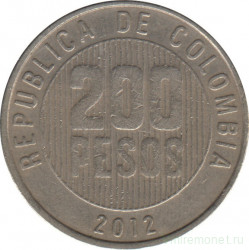 Монета. Колумбия. 200 песо 2012 год. Старый тип.