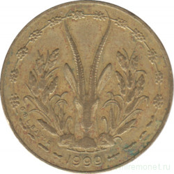 Монета. Западноафриканский экономический и валютный союз (ВСЕАО). 5 франков 1999 год.