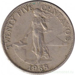 Монета. Филиппины. 25 сентаво 1958 год.