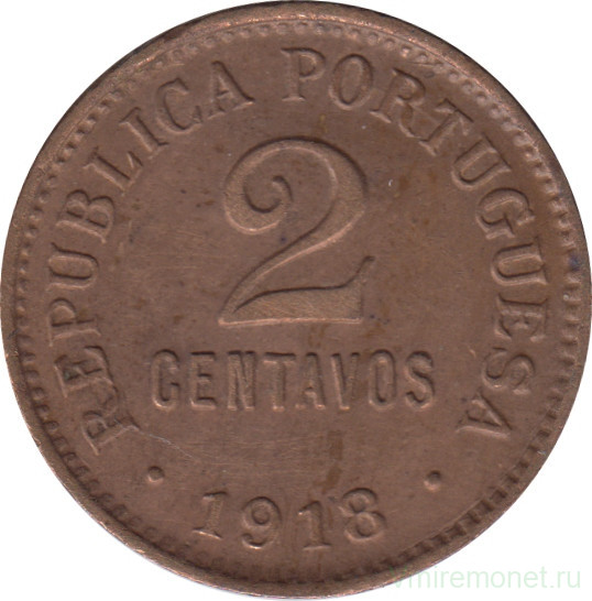 Монета. Португалия. 2 сентаво 1918 год.