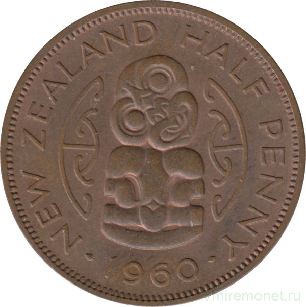 Монета. Новая Зеландия. 1/2 пенни 1960 год.