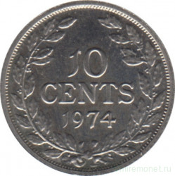 Монета. Либерия. 10 центов 1974 год.