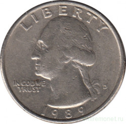 Монета. США. 25 центов 1989 год. Монетный двор D.
