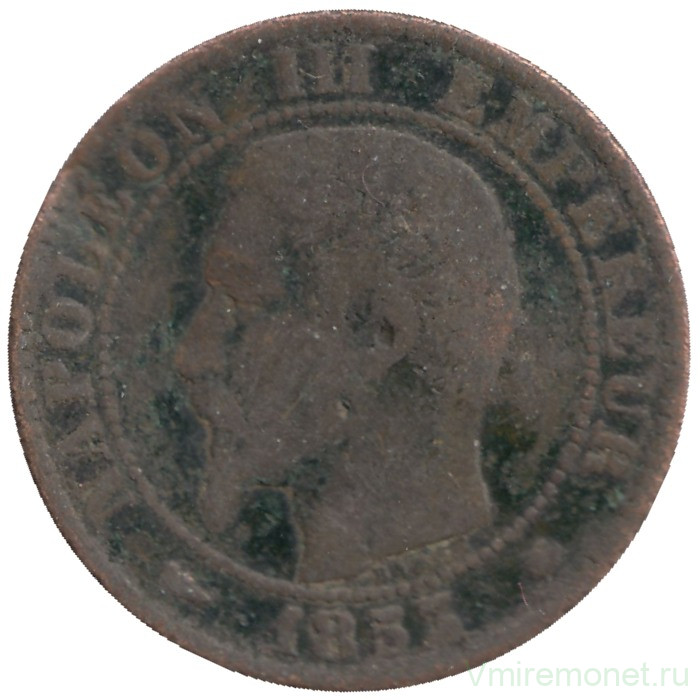 Монета. Франция. 5 сантимов 1853 год. BB.  