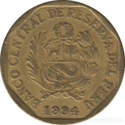 Монета. Перу. 20 сентимо 1994 год.