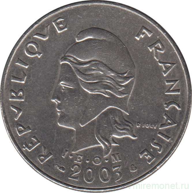Монета. Французская Полинезия. 20 франков 2003 год.