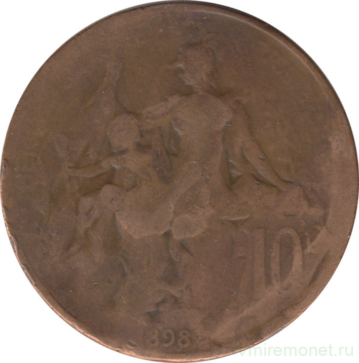 Монета. Франция. 10 сантимов 1898 год. Новый тип.