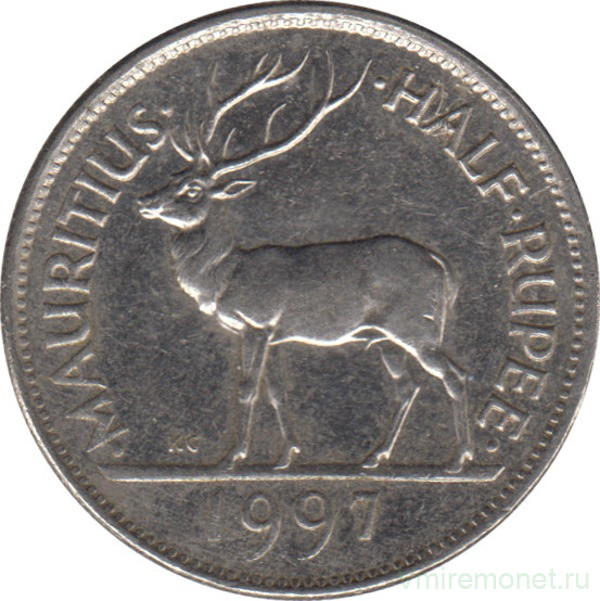 Монета. Маврикий. 1/2 рупии 1997 год.