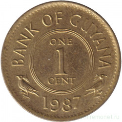 Монета. Гайана. 1 цент 1987 год. Цветы на реверсе.