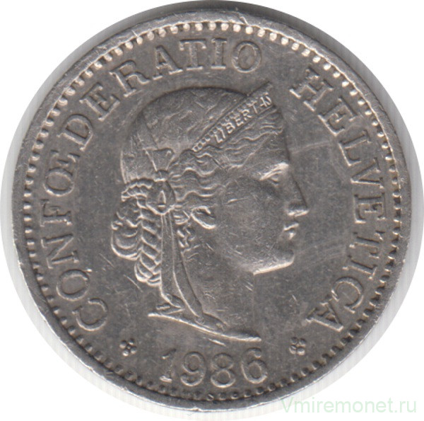 Монета. Швейцария. 10 раппенов 1986 год.