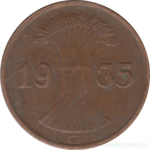 Монета. Германия. Веймарская республика. 1 рейхспфенниг 1935 год. Монетный двор - Карлсруэ (G).