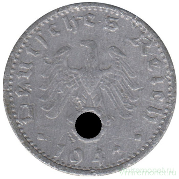 Монета. Германия. Третий Рейх. 50 рейхспфеннигов 1942 год. Монетный двор - Штутгарт (F).