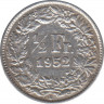 Монета. Швейцария. 1/2 франка 1952 год. ав.