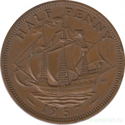 Монета. Великобритания. 1/2 пенни 1957 год.