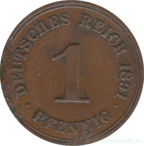 Монета. Германия (Германская империя 1871-1922). 1 пфенниг 1891 год. (А).