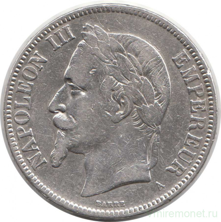 Монета. Франция. 5 франков 1870 год. А.