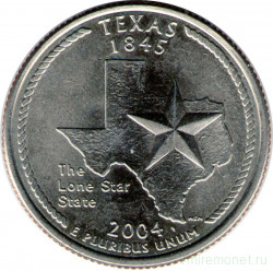Монета. США. 25 центов 2004 год. Штат № 28 Техас. Монетный двор D.
