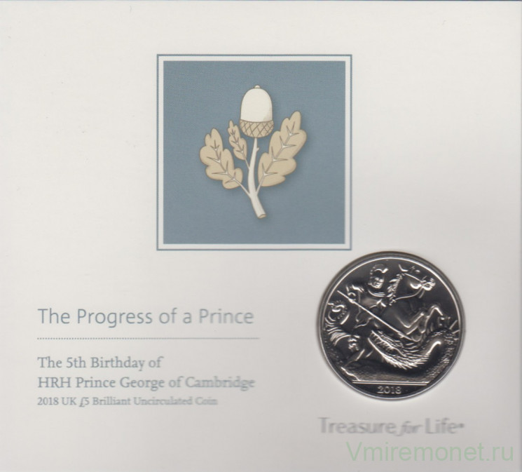 Монета. Великобритания. 5 фунтов 2018 год. 5 лет со дня рождения принца Джорджа. В буклете.