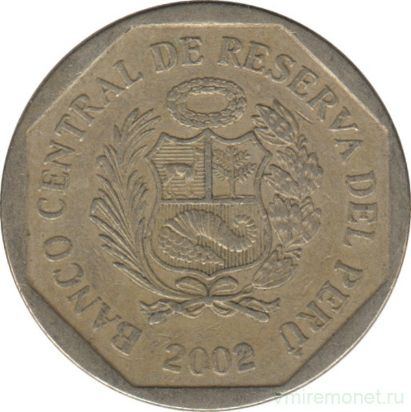 Монета. Перу. 50 сентимо 2002 год.