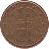 Монета. Португалия. 1 цент 2010 год.