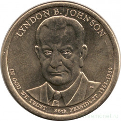 Монета. США. 1 доллар 2015 год. Президент США № 36 Линдон Джонсон. Монетный двор P.